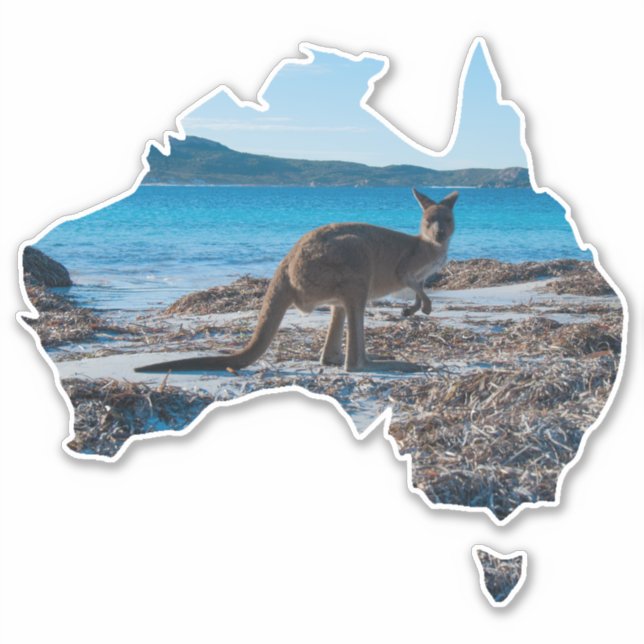 Sticker Kangaroo sur la plage Lucky Bay Australie (Devant)
