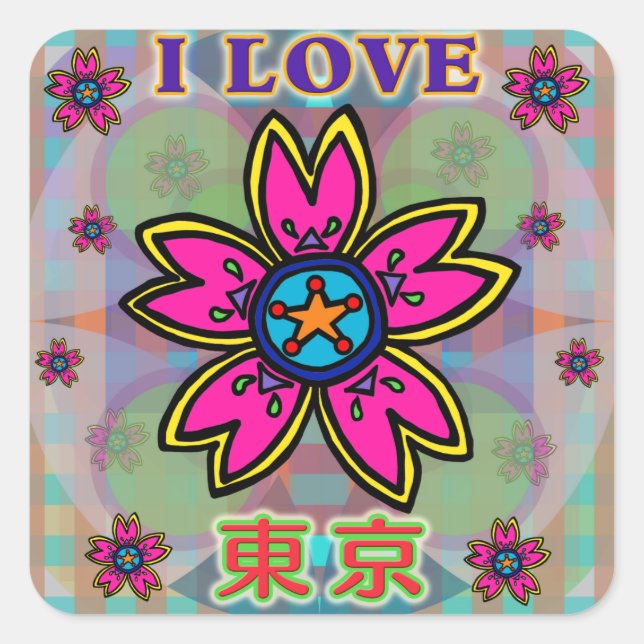 Sticker Kanji Fleurs "I LOVE TOKYO" (Devant)