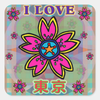 Sticker Kanji Fleurs "I LOVE TOKYO"