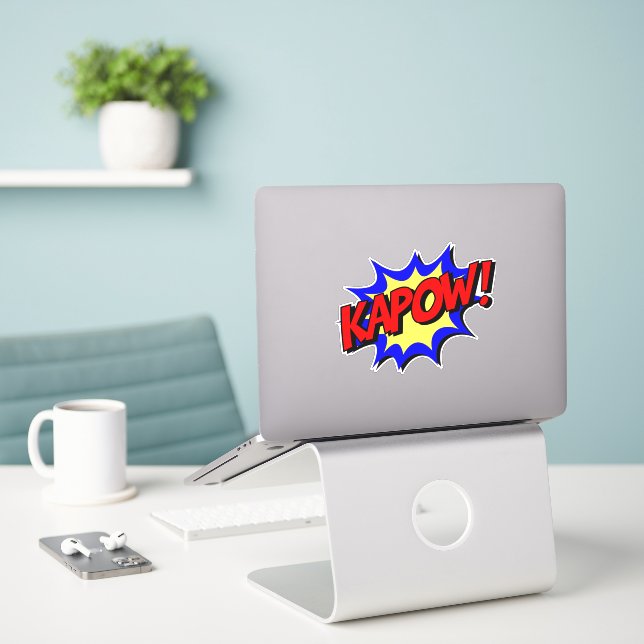 Sticker Kapow ! Blason de bande dessinée rétro (Ordinateur portable sur le bureau)