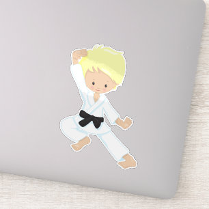 Sticker Karate Boy, Joli Garçon, Ceinture noire, Cheveux b