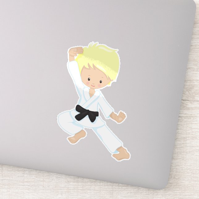 Sticker Karate Boy, Joli Garçon, Ceinture noire, Cheveux b (Détail)