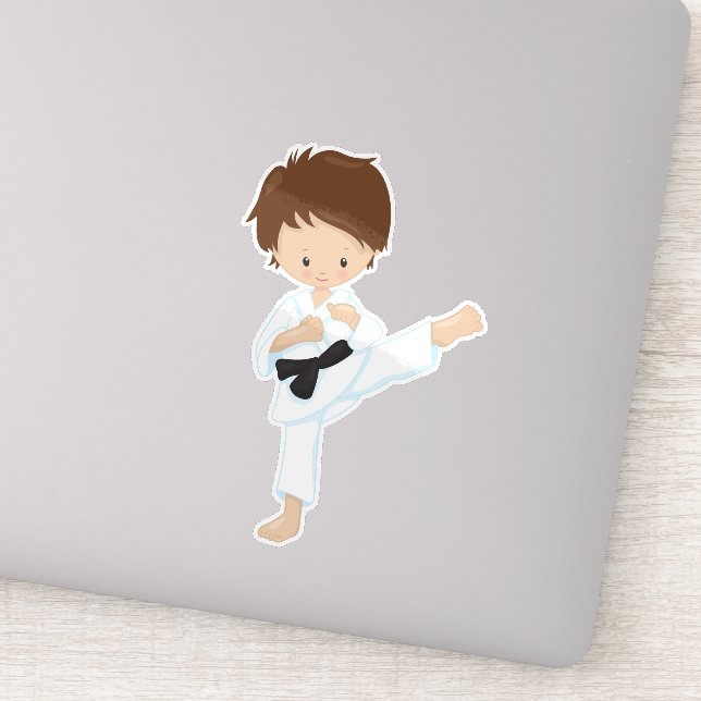 Sticker Karate Boy, Joli Garçon, Cheveux Brown, Ceinture n (Détail)