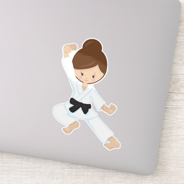 Sticker Karate Girl, fille mignonne, ceinture noire, cheve (Détail)