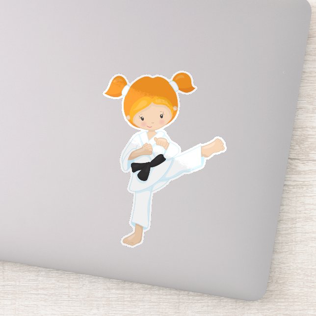 Sticker Karate Girl, mignonne fille, ceinture noire, cheve (Détail)