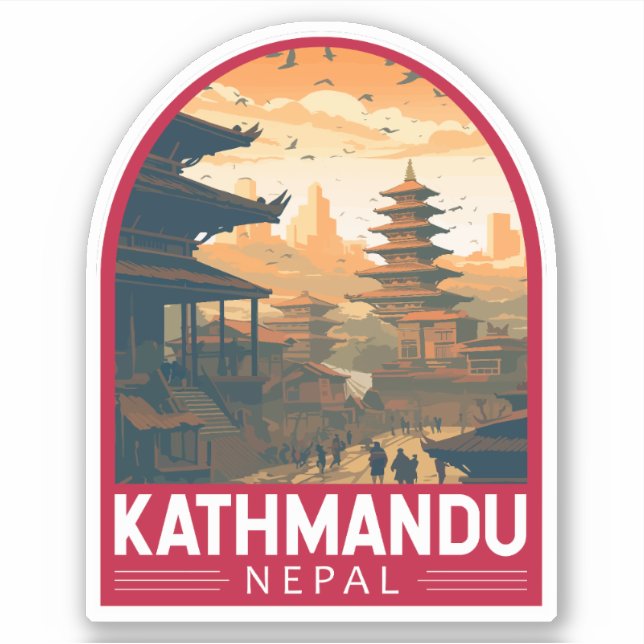 Sticker Kathmandu Nepal Travel Art Vintage (Devant)