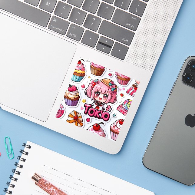 Sticker Kawaii Anime Art Japanese Pop Culture  (Ordinateur portable avec iPhone)