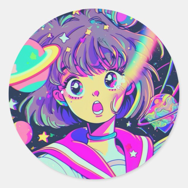 Sticker Kawaii Anime Girl in Space (Devant)