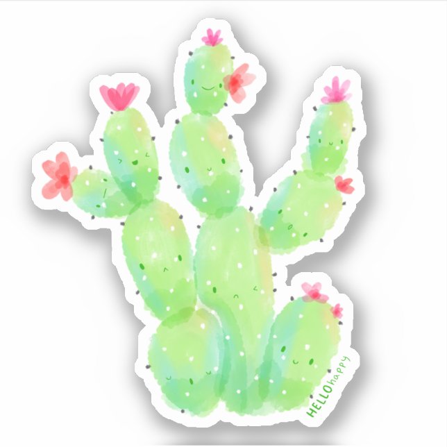 Sticker kawaii aquarelle poire épineux cactus botanique (Devant)