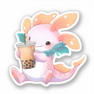 Sticker Kawaii Axolotl & Boba Tea