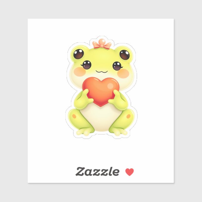 Sticker Kawaii Baby Frog Holding a Heart (Feuille)