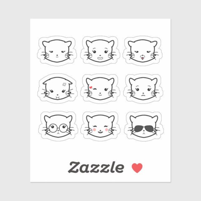 Sticker Kawaii Cat Emoji 2 (Feuille)