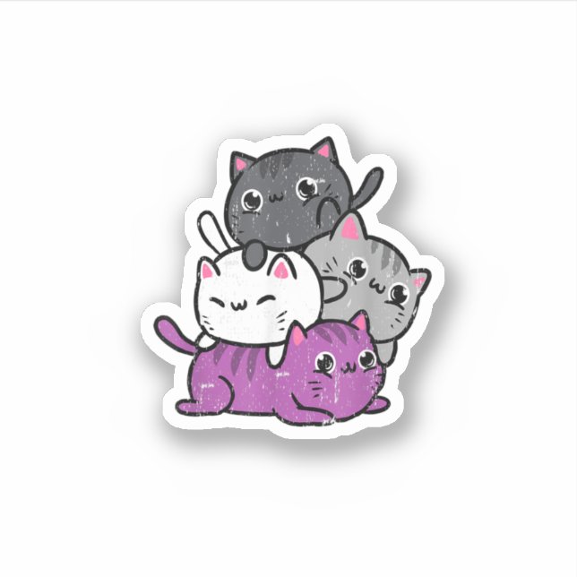 Sticker Kawaii Cat Pile Ace Pride Vintage (Devant)