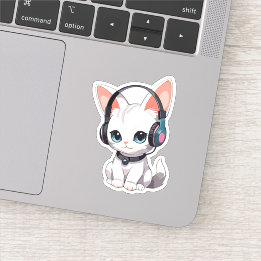Sticker Kawaii Chat dans les casques tendance