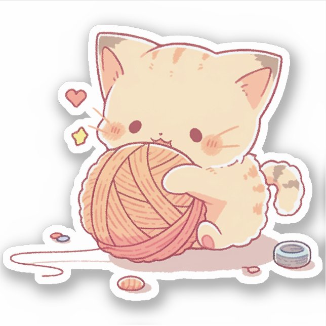 Sticker Kawaii Chat Love Wool Ball (Devant)
