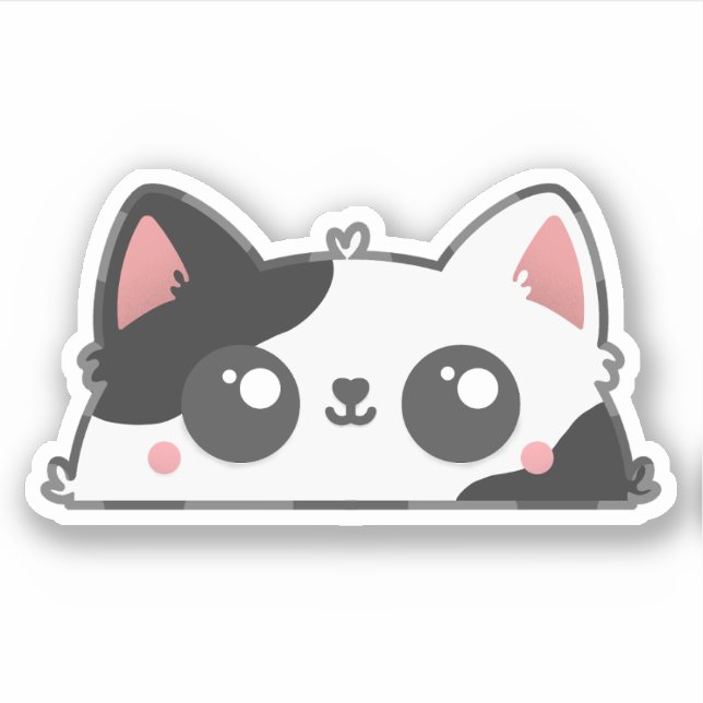 Sticker Kawaii Chat noir et blanc (Devant)