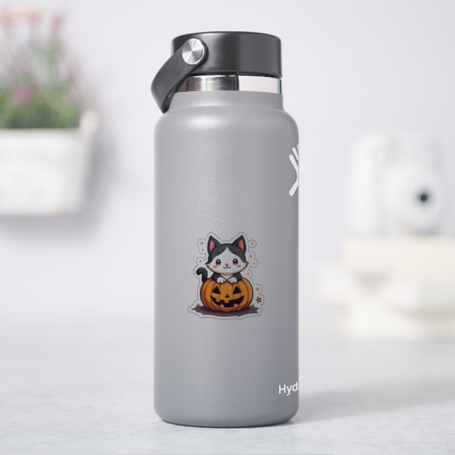 Sticker Kawaii Chat Noir et Blanc – Chibi Halloween (HydroFlask)