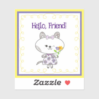 Sticker Kawaii Chat Winking Bonjour ami