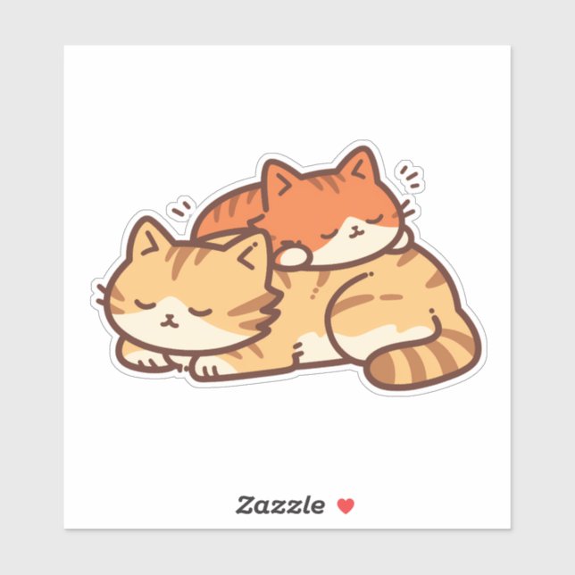 Sticker Kawaii Chibi Chats Cuddle Dormir l'un l'autre (Feuille)