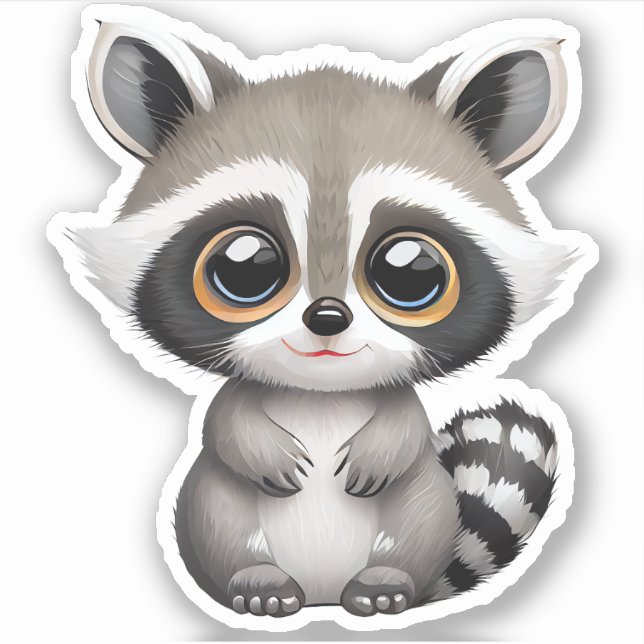 Sticker Kawaii Chibi Cute Baby Raccoon (Devant)
