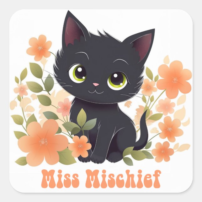 Sticker Kawaii Chibi noir mignon (Devant)
