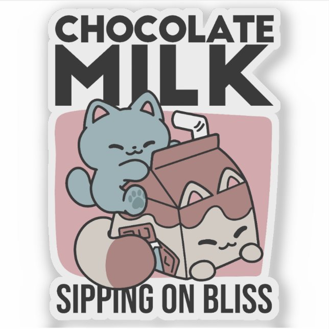 Sticker Kawaii Chocolate Milk Cat – Cozy Drink & Cuteness  (Devant)