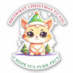 Sticker Kawaii Christmas Kitten Pun chat de vacances<br><div class="desc">Belle caricature chibi kitten Joyeux jeu de chat de Noël stickers de fête.</div>