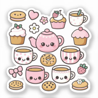 Sticker Kawaii cookies and tea