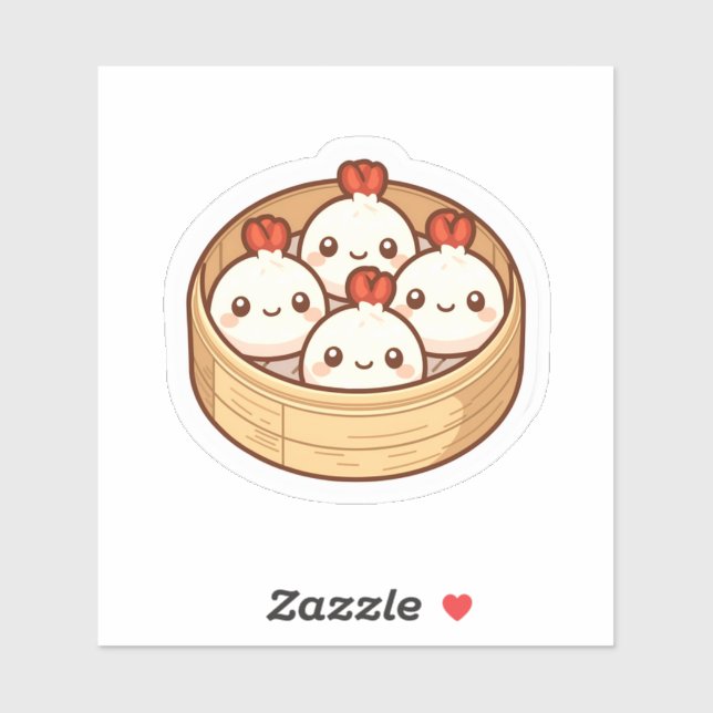 Sticker Kawaii Dumpling Panier en Bambou Art   (Feuille)