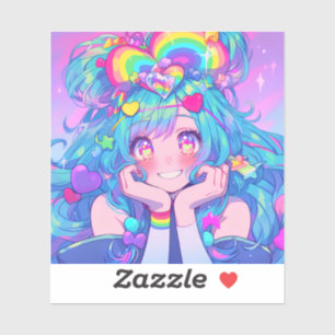 Sticker Kawaii Fun Rainbow Anime Girl