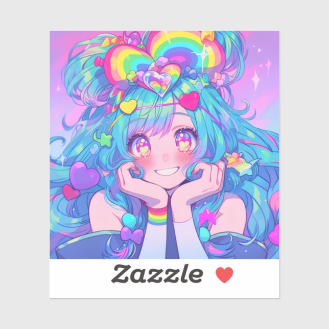 Sticker Kawaii Fun Rainbow Anime Girl (Feuille)