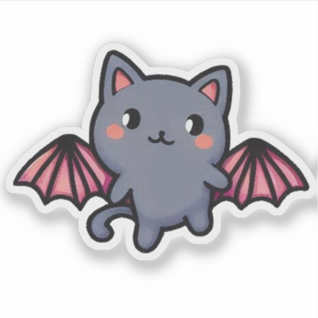 Sticker Kawaii Gray Bat Cat - Adorable Flying Kitten (Devant)