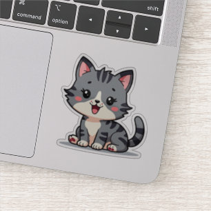 Sticker Kawaii Grey Tabby Kitten - Pose couché