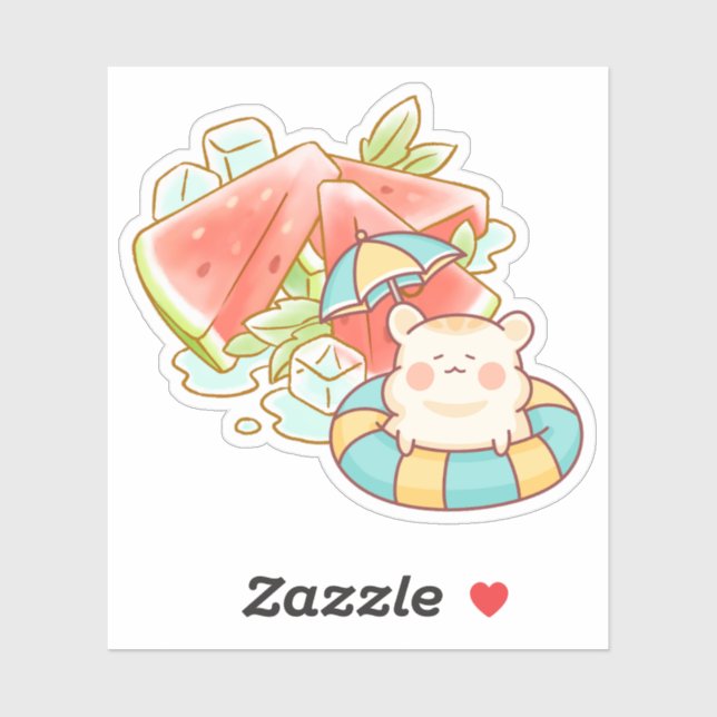 Sticker Kawaii Hamster Pastèque Été - Joli Esthétique  (Feuille)