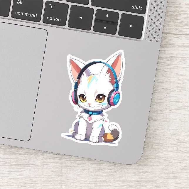 Sticker Kawaii Kitten dans casque élégant (Détail)