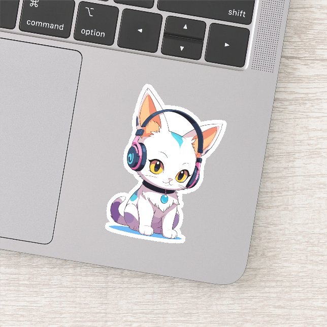 Sticker Kawaii Kitten dans les écouteurs à robes (Détail)