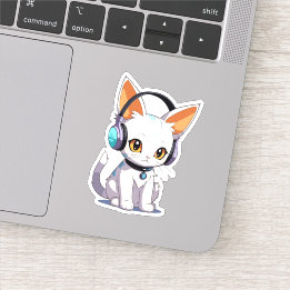 Sticker Kawaii Kitty dans les casques stylés