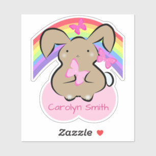 Sticker Kawaii lapin, papillons et arc-en-ciel personnalis