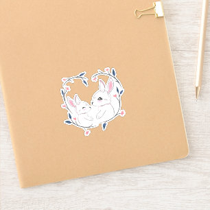 Sticker kawaii maman lapin et son bébé avec des fleurs