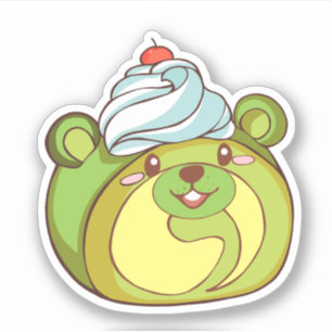 Sticker Kawaii Matcha Swiss Roll Bear Cake