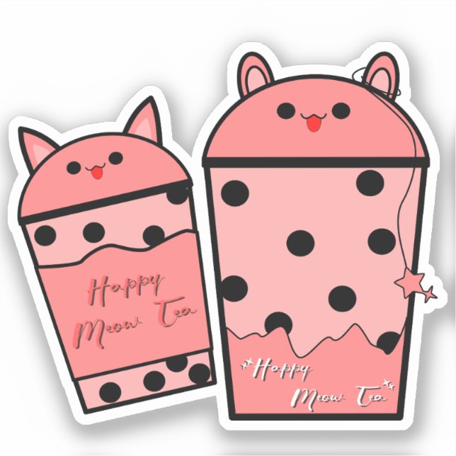 Sticker Kawaii Meow Tea Vinyl (Recto)