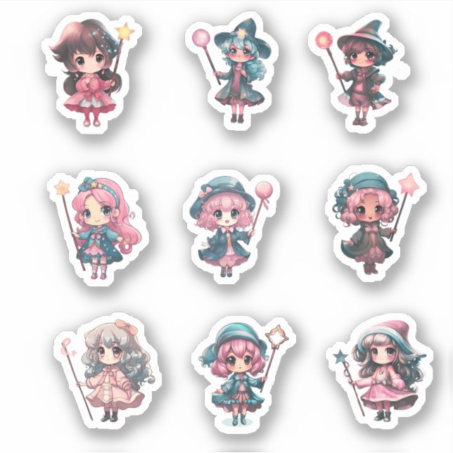 Sticker Kawaii mignonne fille magique (Devant)