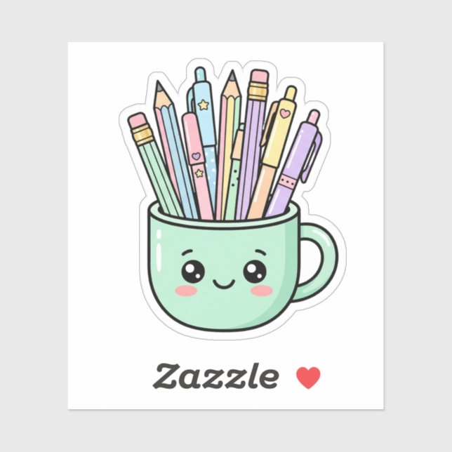 Sticker Kawaii Mug de Café Crayons Prof Merci G (Feuille)