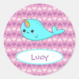 Sticker Kawaii Narwhal Purple Heart Name