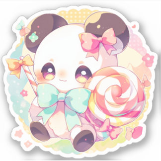Sticker Kawaii Panda aime la lollipop