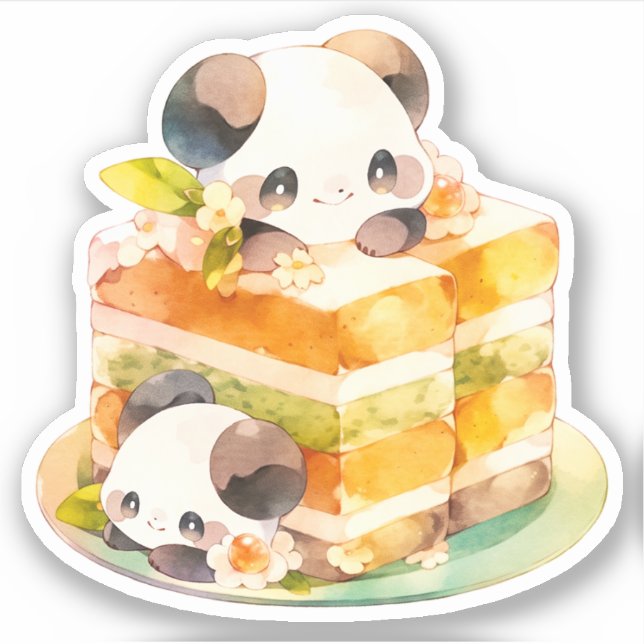 Sticker Kawaii Panda and Cake (Devant)