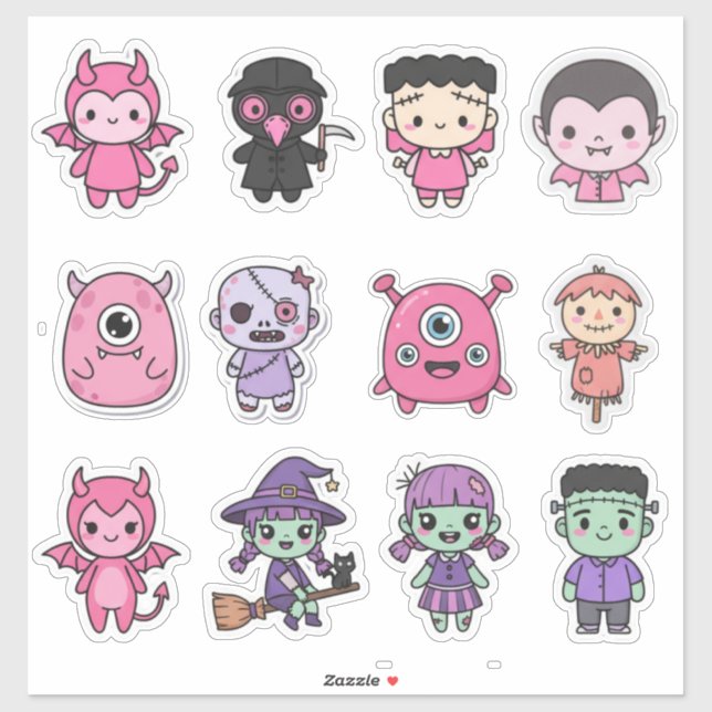 Sticker Kawaii Pastel Monster Squad Pack (Feuille)