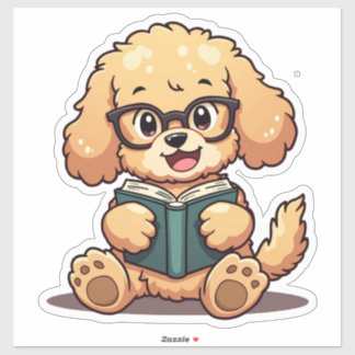 Sticker Kawaii Poodle Lire un livre