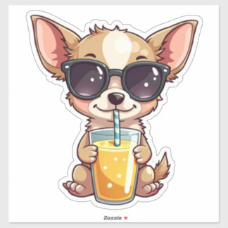Sticker Kawaii Pup Boire Jus