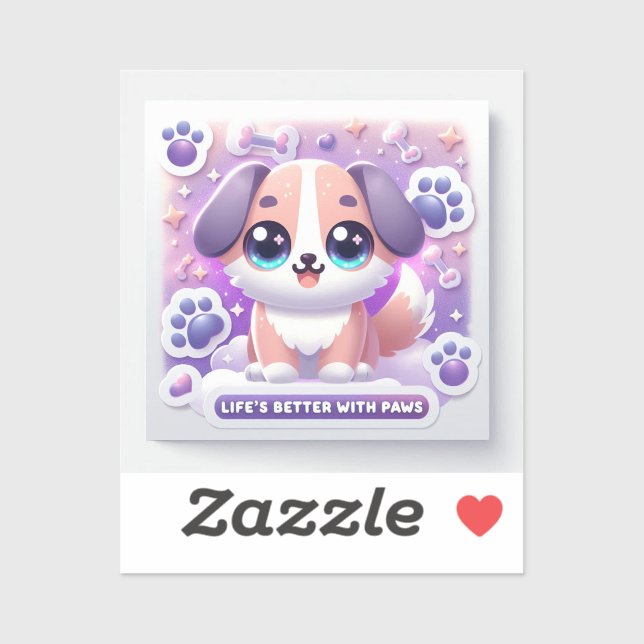 Sticker Kawaii Puppy Life’s Better with Paws Dog Decal (Feuille)